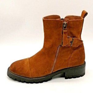 WD Collection‎ Womens Ankle Boot Brown Suede Side Zip Block Heel Lug Sole EUR 39